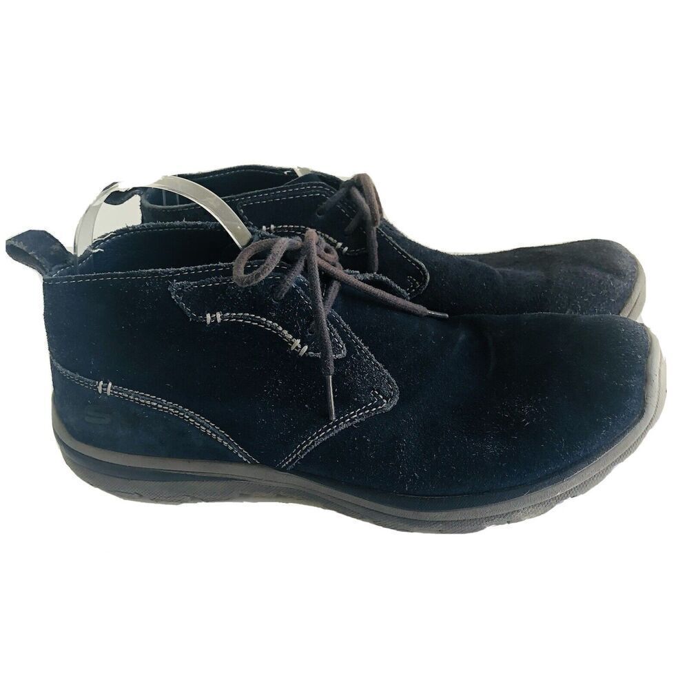 Skechers Navy Blue Leather Casual Lace Up Chukka Ankle Boots Shoes Men's 12
